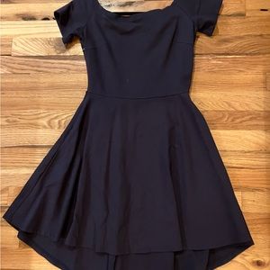 Sarin Mathews Dress Womens Navy Blue Off The Shoulder High Low Hem Small